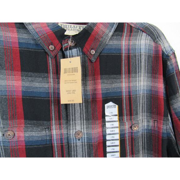 NWT Duluth Trading Co. Large Tall Trim Fit Plaid Black Red Gray Cotton - Picture 3 of 8